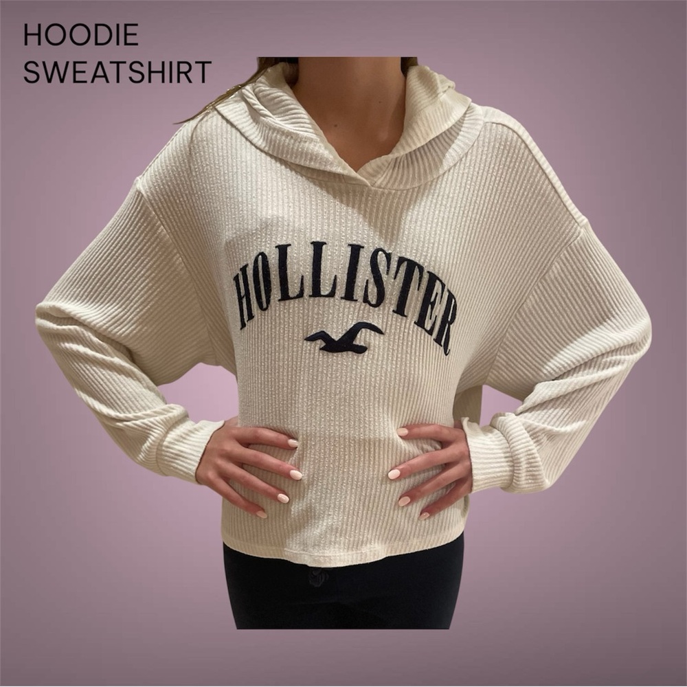 Hollister Kids Cream Waffle Knit Cropped Hoodie Girls Sz XS